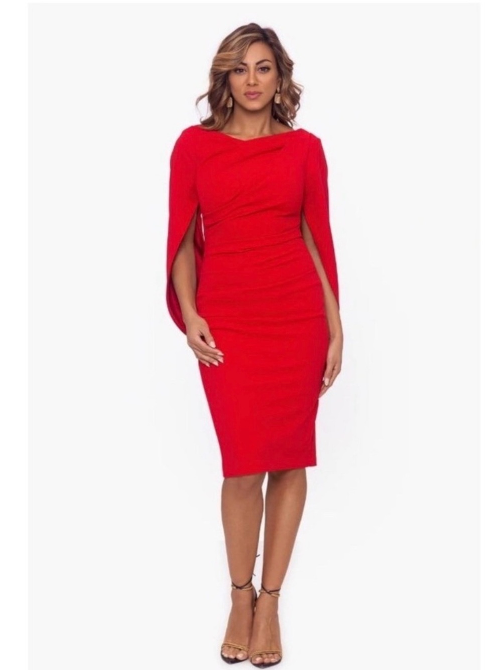 Betsy & Adam Red Draped Midi Dress
